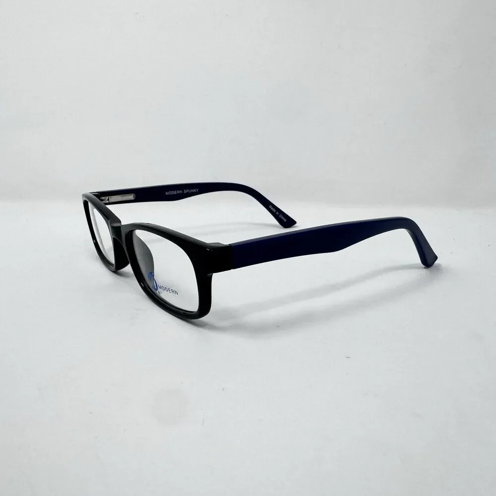 Modern Spunky Black Navy Eyeglass Frames 47-16-130 Demo Lenses